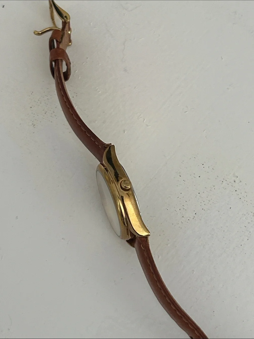 Michael Kors Gold Tone Watch with Brown Leather Strap and White Dial